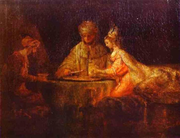 REMBRANDT Harmenszoon van Rijn Ahasuerus and Haman at the Feast of Esther